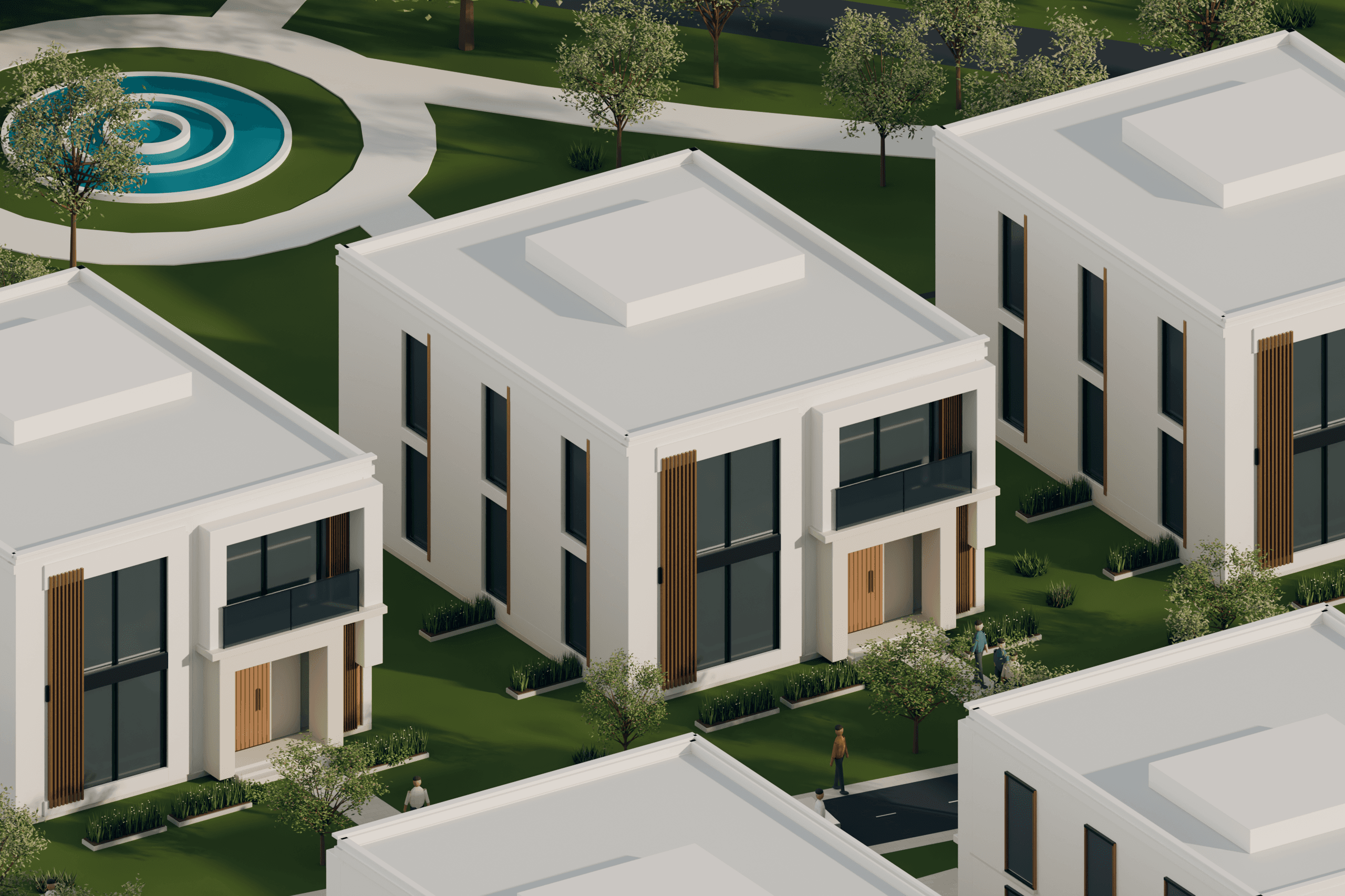 Villa district with landscaped streets and low-rise residential fabric