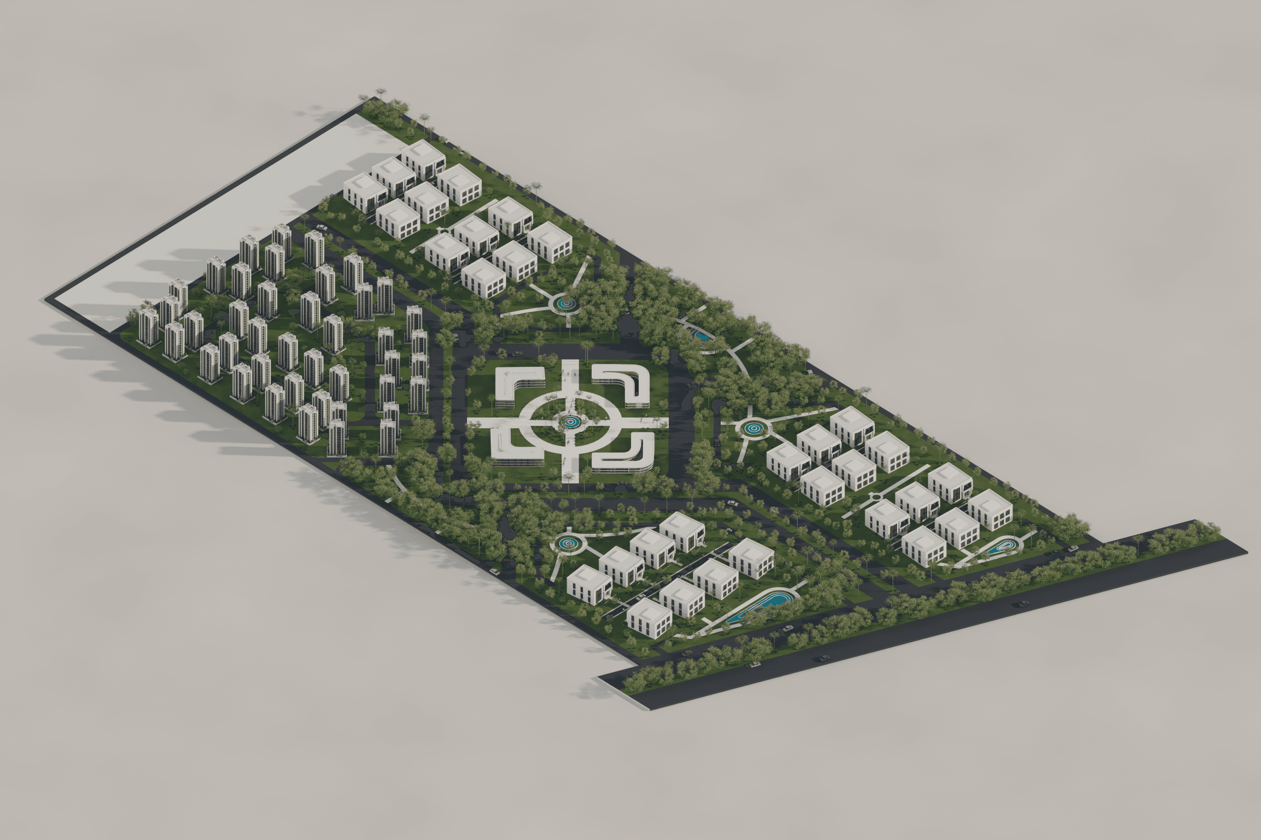 Southwest aerial view of the residential complex