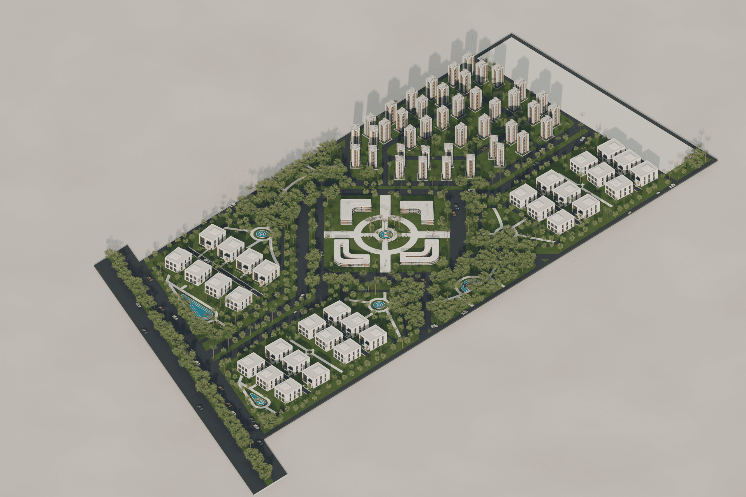 Southeast aerial view of the residential complex